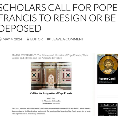 IMPORTANT ! Des intellectuels réclament la démission ou la déposition du pape François