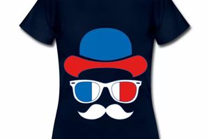 T shirt bleu marine pour femmes de supporteur en bleu blanc rouge