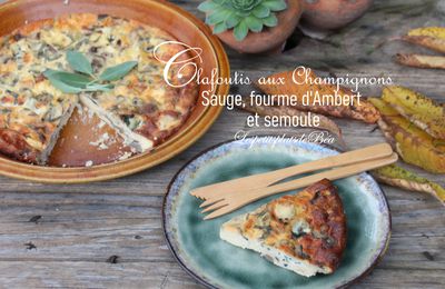 Clafoutis aux champignons, sauge, fourme d'Ambert et semoule fine