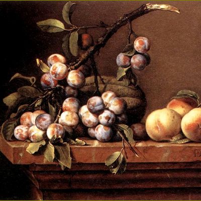 Fruits d'été par les peintres -  Pierre Dupuis (1610-1682) prunes et pêches (1640)