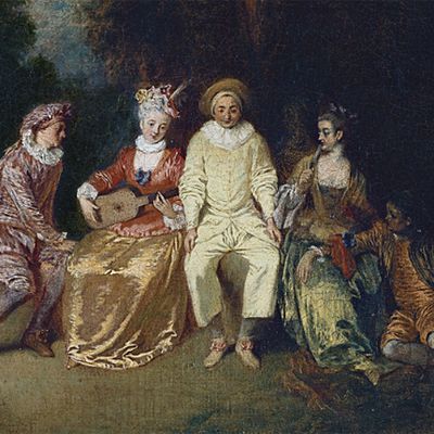 commedia dell'arte par les grands peintres -  Antoine Watteau  Pierrot content