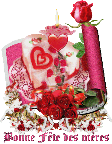 Gif Scintillant Bonne Fete Des Meres Avec Roses Et Gateau En Forme De Cœur Les Gifs Animes De Dentelledelune