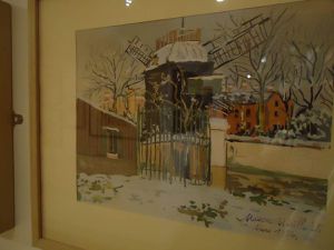 En haut, gouaches d'Utrillo par André Salmon en 1927, à gauche "le moulin de la Galette sous la neige", à droite "Terrains à vendre"