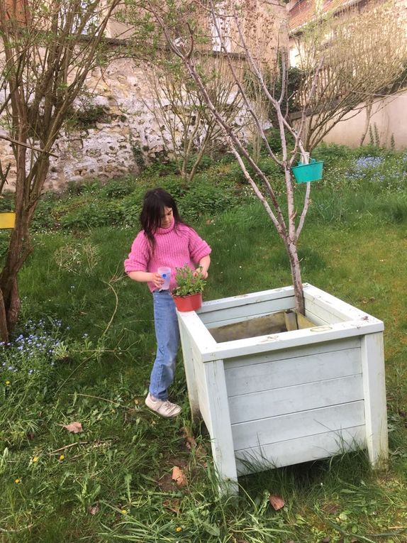 Aujourd'hui notre jardin aromatique prend forme, ce matin jardinage, jeux dans les promenades, suivis d'un petit repas à la cantine (nuggets pâtes pour le plus grand plaisir des enfants) et cet après-midi, cartes de pâques et jeu de la gamelle dans les promenades. Et penant ce temps les petits ont bricolé aussi en attendant pâques. Et après le goûter nous avons eu une visite surprise ... Hier Katia nous a fait goûter son miel de pissenlit, maintenant on les cueillera 😉