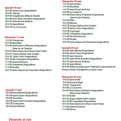 HORAIRES ET LIEUX DES MESSE MOIS DE JUILLET