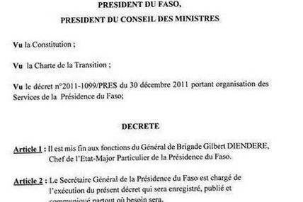Burkina :  Le Général Diendéré, Chef d’Etat Major Particulier demis de ses fonctions