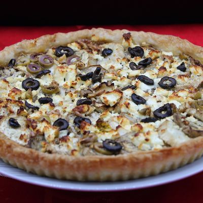 Tarte fine aux aubergines, pesto et féta