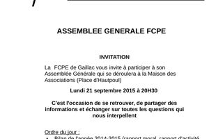 AG de la FCPE de Gaillac le 21/09/2015 à 20h30