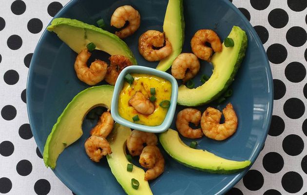 Crevettes à la crème de pamplemousse rose et rémoulade au piment d'Espelette