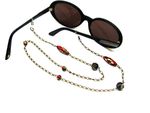 Cordon lunettes perles chinoises rouges et noires, chaine de lunettes en laiton