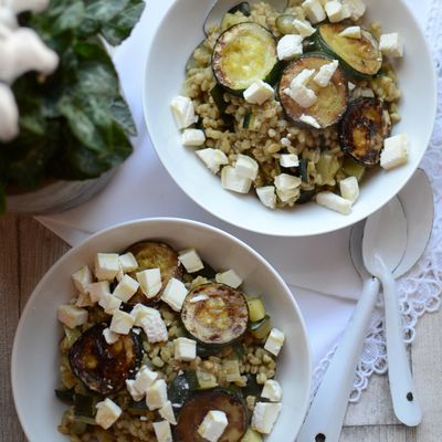 Risotto d'orge courgettes fromage de chèvre #végétarien