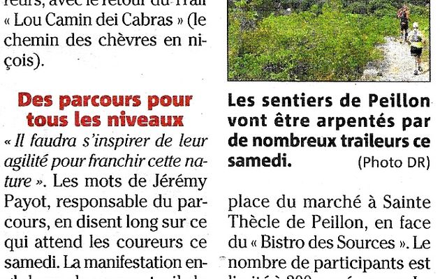 PEILLON - Trail challenge 06 - le retour des chèvres demain à Peillon : L'article Nice-matin par Stephane GIORDANENGO
