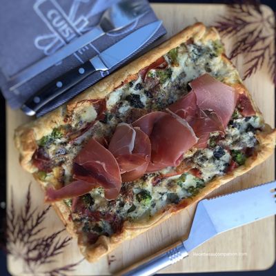 Tarte aux brocolis jambon cru et roquefort au companion thermomix ou sans robot 