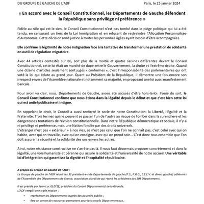 Communiqué de presse du Groupe de Gauche de l'ADF