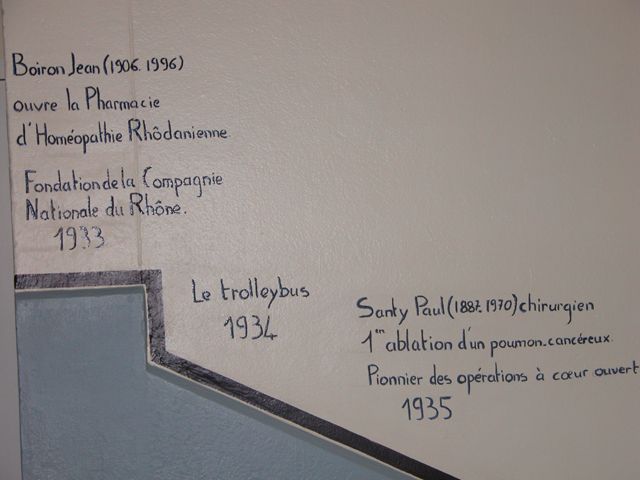 Fresque des Lyonnais célébres, peinte pendant les vacances d'été, dans les escaliers de l'école élémentaire Charial Lyon 3e