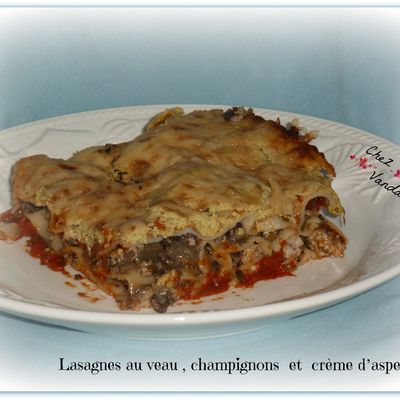 Lasagnes au veau , champignons et crème d'asperges 