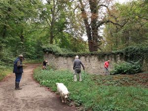 André a nettoyé le dessus du mur du réservoir Vieux. Il a constaté que les joints des pierres ne sont plus étanches et mériteraient d'être repris. Pendant ce temps Reika a contribué activement au nettoyage d’un partie du mur d’enceinte de l’Observatoire. Claude et Gérard (les anciens) racontent à Karine et Christine (les nouvelles) l’aventure de la découverte du regard n° 20 de l’APO.