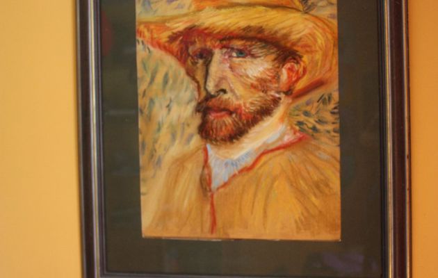 Pastels secs, copie d'un autoportrait de Vincent Van gogh