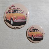 Badge / magnet / porte clé décapsuleur Fiat 500 fleur de cerisier