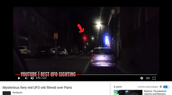 Photo : j'ai extrait cette image de la vidéo, et fléché en rouge l'ovni. A Paris, le 10 août 2016 ?...