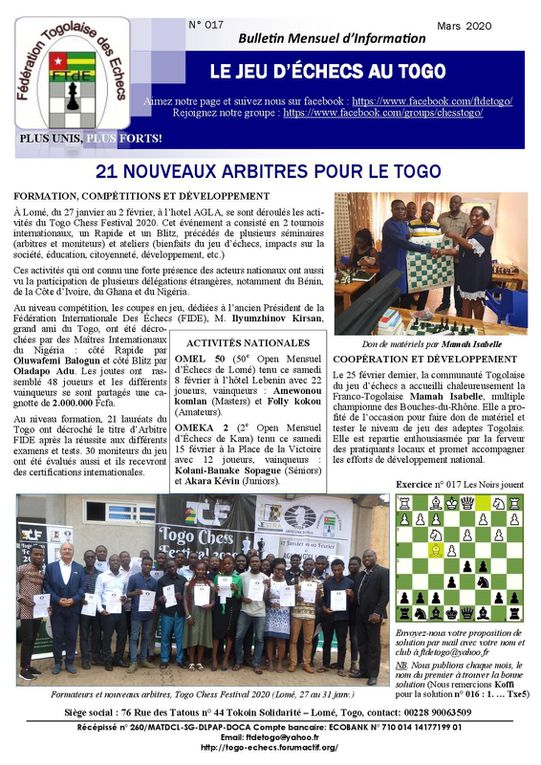 Don de matériels d'Isabelle Mamah à la communauté Togolaise du jeu d'échecs