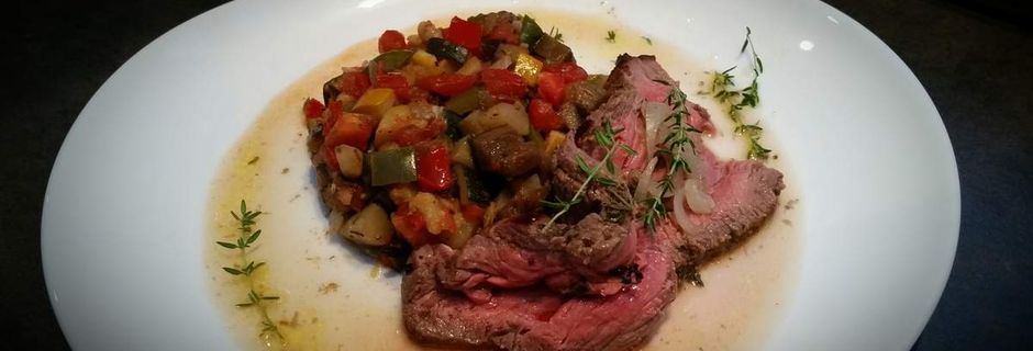 Rôti de boeuf mariné et Ratatouille