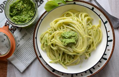 Spaghetti et pesto de pourpier #végétarien