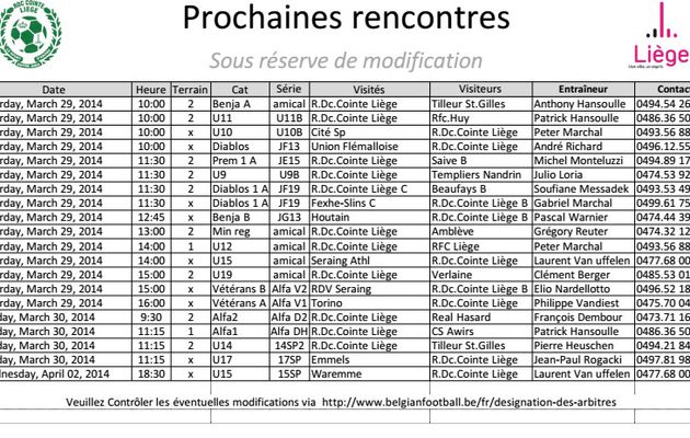 PROCHAINES RENCONTRES - MODIFICATIONS