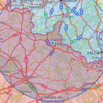 Covid-19 : carte périmètre 100 km autour d'Arreux