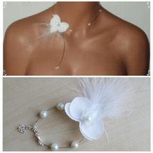 Parure collier/bracelet orchidée/plumes,mariage