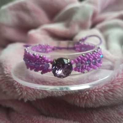 Perles : bracelet tissé en épi rose/violet 