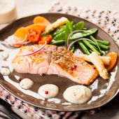 Saumon sauce asperge blanche
