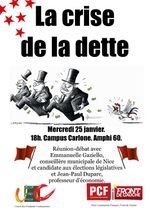 Nice : Réunion Publique - débat sur la crise de la dette, mercredi 25 janvier 18H, Campus Carlone, Amphi 60