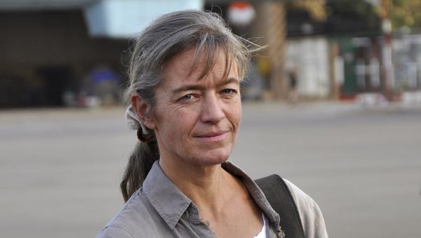 Béatrice Stockly, lors de sa libération, le 24 avril 2012 à Ouagadougou, au Burkina Faso, après un premier enlèvement dans le nord du Mali.
