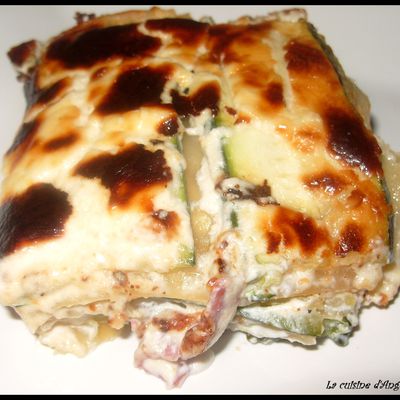 Lasagnes aux courgettes, bacon et chèvre frais