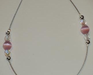 Bracelet fil cablé argent perles de swarovski et roses BF7