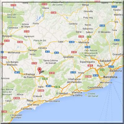 Espagne - Barberà de la Conca - Position château sur carte