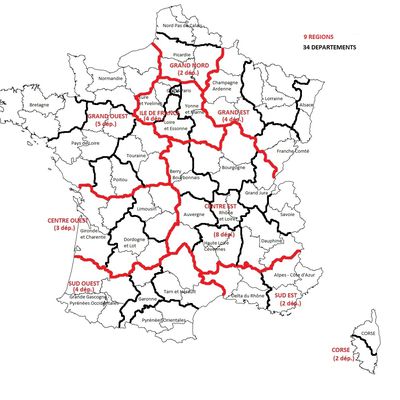 Je suis pour 34 départements et 9 régions en France métropolitaine