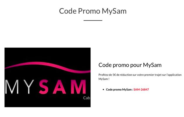 CODE PARRAINAGE VTC – CODE PROMO MYSAM : SAM-26847