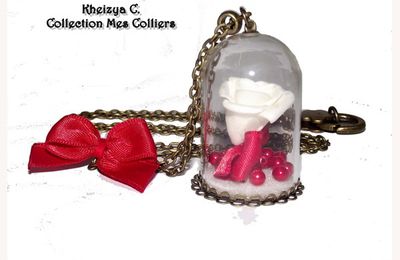 Collier Style Vintage Romantique Rose Blanche & Perle Rouge