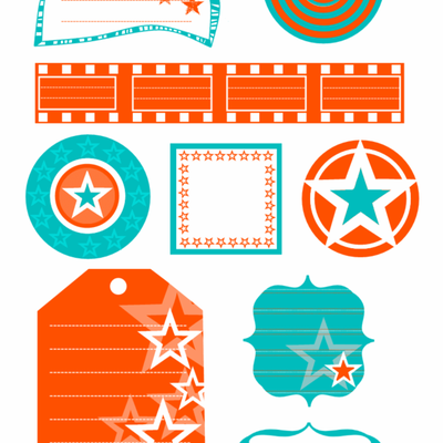 Etiquette #8 orange et turquoise