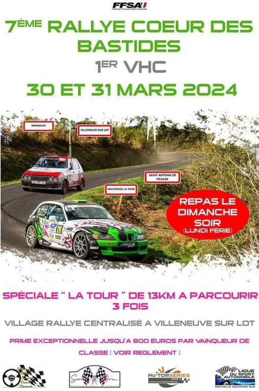 Liste des épreuves de la coupe de France des rallyes 2024 Comité Nouvelle Aquitaine Sud