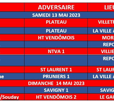 COMPETITIONS DU WEEK-END DU 13 MAI