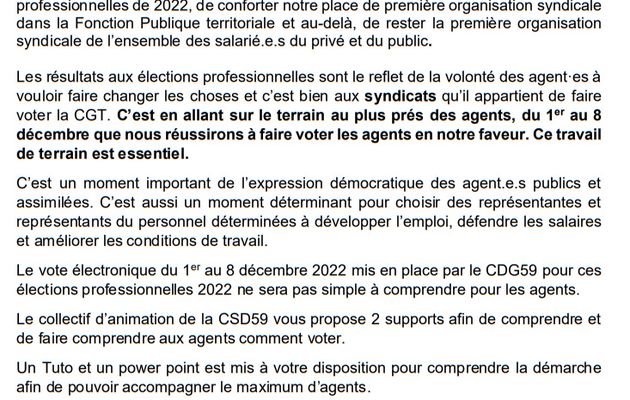 COURRIER AUX SYNDICATS ELECTIONS PROS