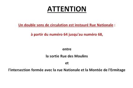 Modification de circulation de la Rue Nationale.