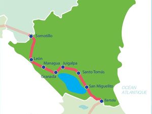 Le Nicaragua : nous y séjournerons 10 jours (8 étapes 615 km) du 7 au 16 avril. C’est un pays riche en volcans et en lacs. Nous longerons notamment le lac Xolotlàn (ou lac Managua) qui est relié au lac Nicaragua par le fleuve Tipitapa. La monnaie c'est le Cordoue De Nicaragua Oro (NIO) : 3100 Cordoue De Nicaragua Oro (NIO) c'est 99 €.