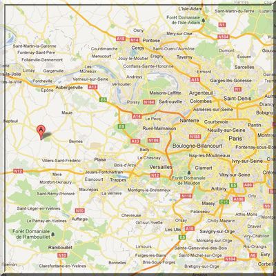 Yvelines - Villiers le Mahieu - Position château sur carte