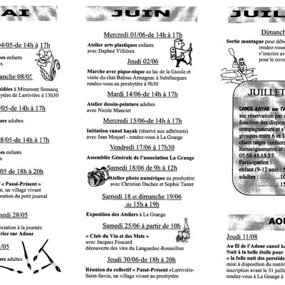 Programme Mai Juin Juillet Août 2011