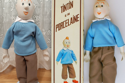 POUPEE TINTIN PORCELAINE MARQUEE SOUS LE PIED LOMBARDI 1983 D'APRES HERGE