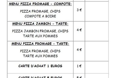 Bon de commande repas et cartes d'achat kermesse 2019